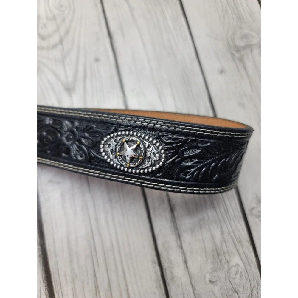 Justin 5 Star Ranch Black Leather Floral Tool Concho Western Belt Mens 38 C12423